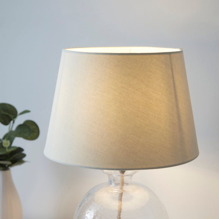 Endon 106275 Lyra And Cici 1 Light Table Lamp Clear Textured Glass And Ivory Linen Mix Fabric