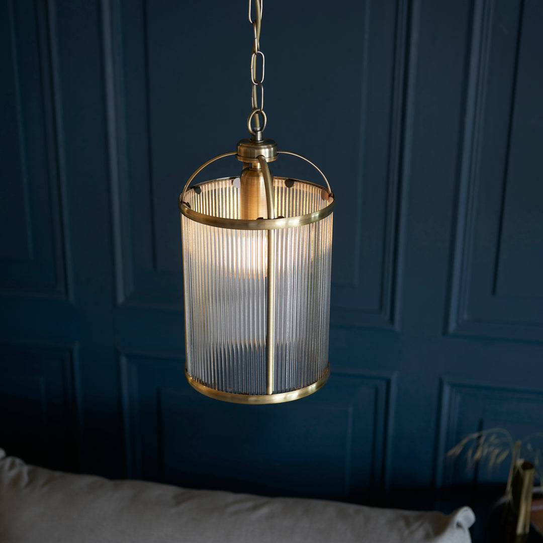Endon 106710 Lambeth Ribbed 1 Light Pendant Antique Brass Plate And Clear Ribbed Glass
