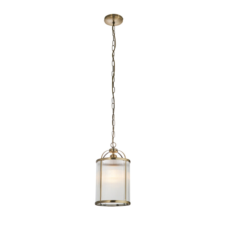 Endon 106710 Lambeth Ribbed 1 Light Pendant Antique Brass Plate And Clear Ribbed Glass