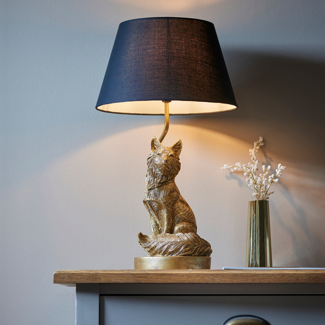 Endon 106796 Fox 1 Light Table Lamp Vintage Gold Paint And Black Fabric