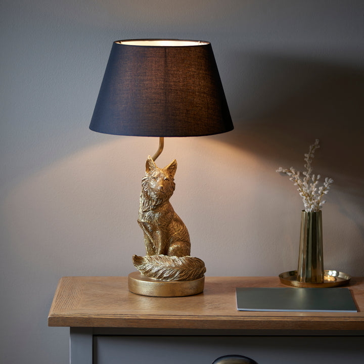 Endon 106796 Fox 1 Light Table Lamp Vintage Gold Paint And Black Fabric