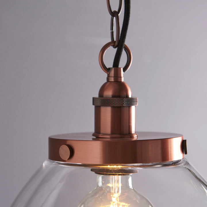 Endon 106895 Hansen Grand 1 Light Pendant Aged Copper Plate And Clear Glass