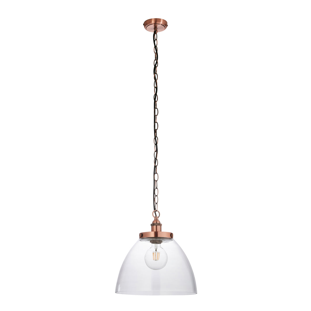 Endon 106895 Hansen Grand 1 Light Pendant Aged Copper Plate And Clear Glass