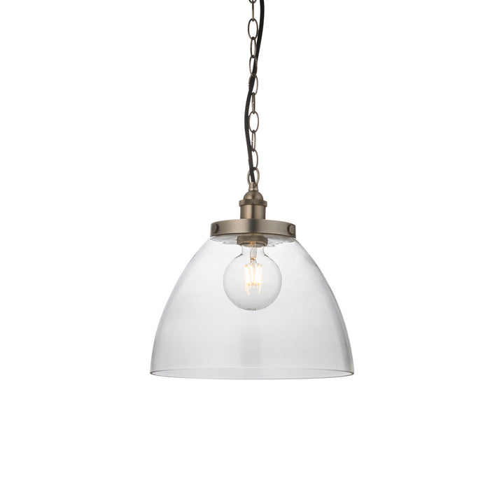 Endon 106896 Hansen Grand 1 Light Pendant Brushed Silver Paint And Clear Glass