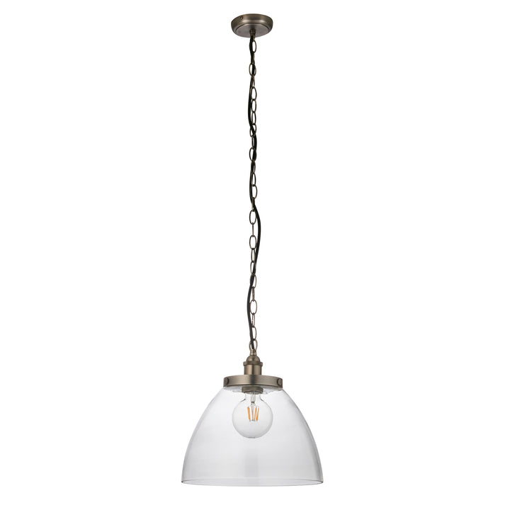 Endon 106896 Hansen Grand 1 Light Pendant Brushed Silver Paint And Clear Glass