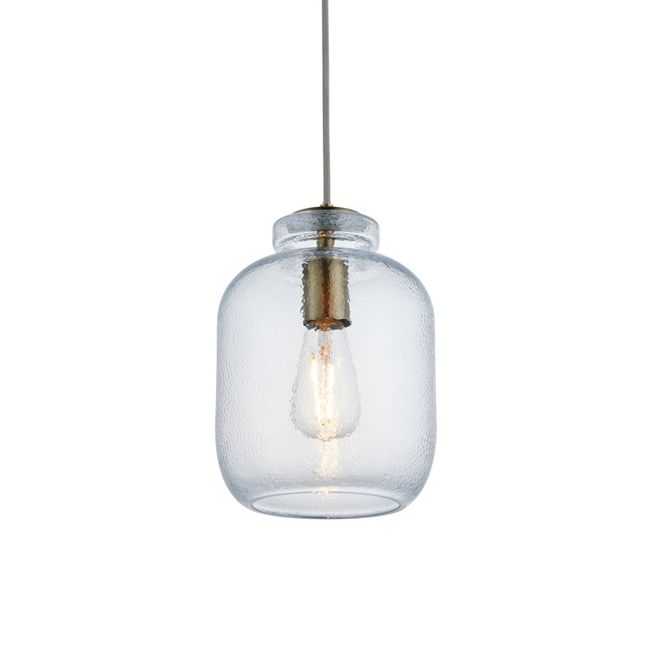 Endon 106923 Lyra 1 Light Pendant Clear Textured Glass And Antique Brass Plate