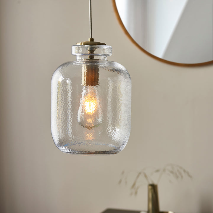 Endon 106923 Lyra 1 Light Pendant Clear Textured Glass And Antique Brass Plate