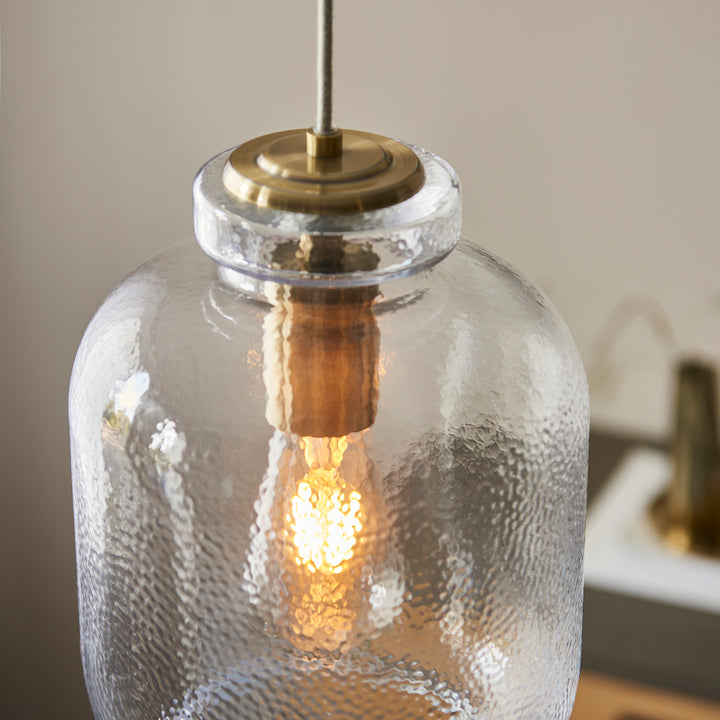 Endon 106923 Lyra 1 Light Pendant Clear Textured Glass And Antique Brass Plate