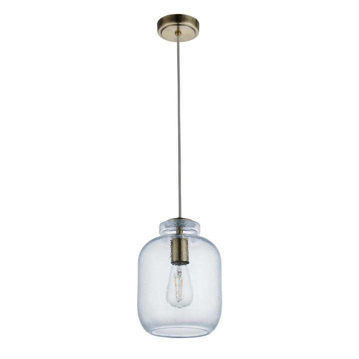 Endon 106923 Lyra 1 Light Pendant Clear Textured Glass And Antique Brass Plate