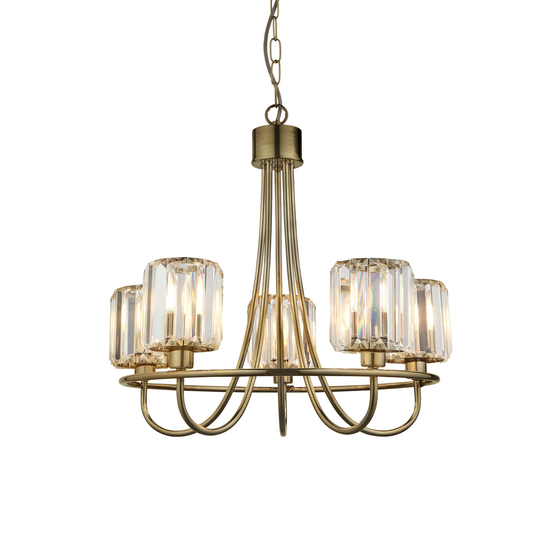 Endon 107802 Berenice 5 Light Pendant Antique Brass Plate And Clear Glass