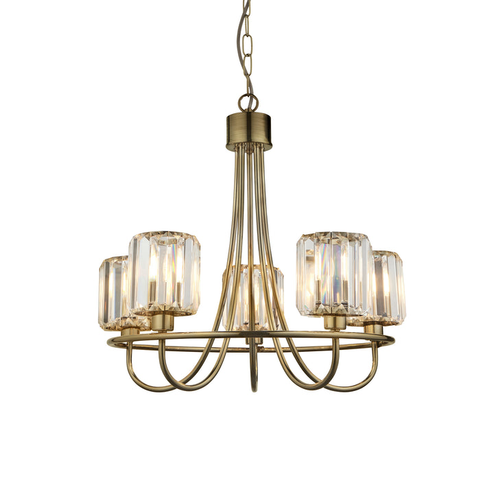 Endon 107802 Berenice 5 Light Pendant Antique Brass Plate And Clear Glass