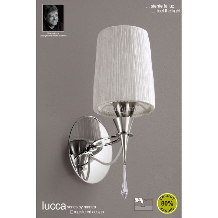 Mantra M1317/S Lucca Wall Lamp Switched 1 Light E27 Polished Chrome White Shade & Clear Crystal