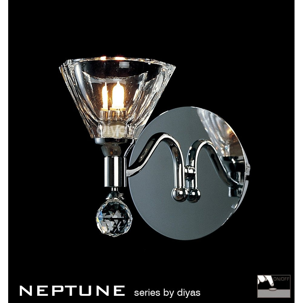 Diyas IL50341 Neptune Switched Wall Lamp 1 Light Chrome With Crystal Glass Shades