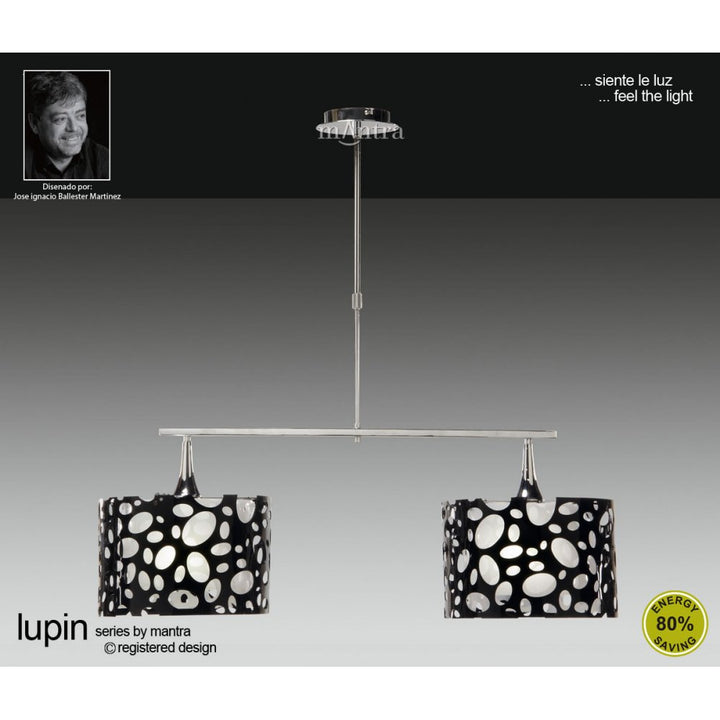 Mantra M1358 Lupin Linear Pendant 2 Light E27 Gloss Black White Acrylic Polished Chrome