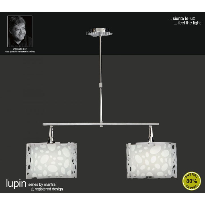 Mantra M1369 Lupin Linear Pendant 2 Light E27 Line Large Gloss White White Acrylic Polished Chrome