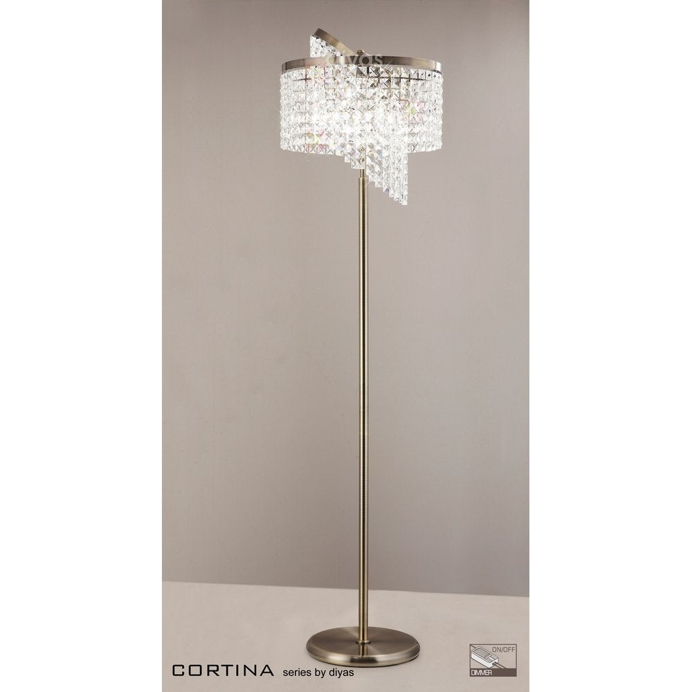 Diyas IL30092 Corta Floor Lamp 6 Light Antique Brass/Crystal