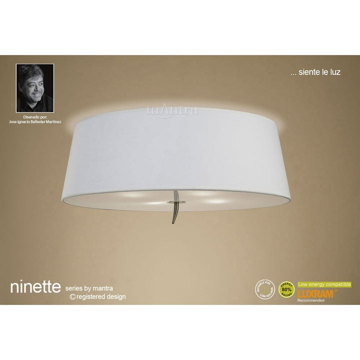 Mantra M1929 Ninette Flush Ceiling 4 Light E27 Antique Brass Ivory White Shade