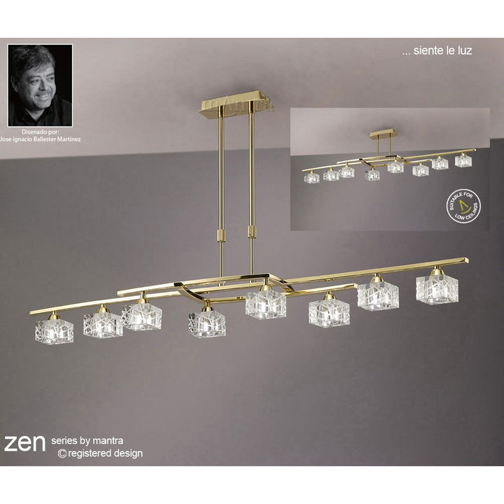 Mantra M1444PB Zen Rectangular Telescopic Convertible To Semi Flush 8 Light G9 Polished Brass