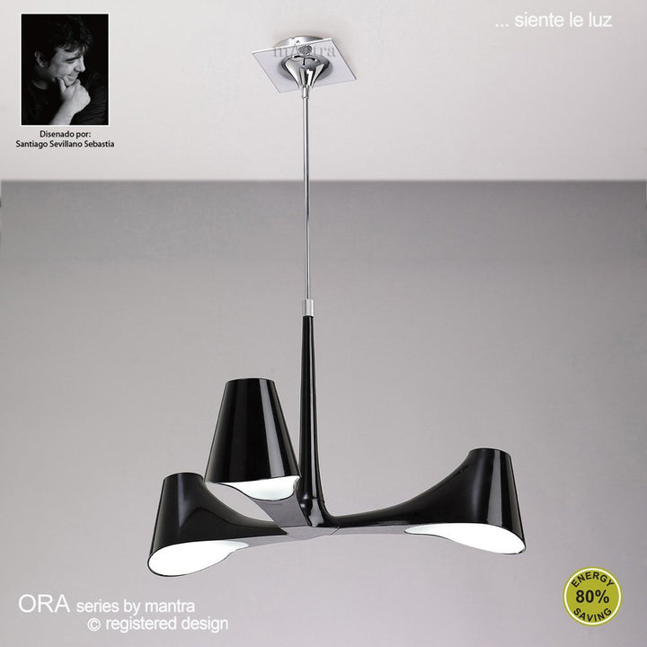 Mantra M1592 Ora Telescopic Convertible To Semi Flush 3 Light E27 Gloss Black/White Acrylic/Polished Chrome