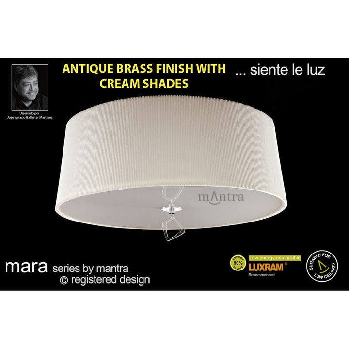 Mantra M1646AB Mara Flush Ceiling 4 Light E27 Round Antique Brass Ivory White Shade