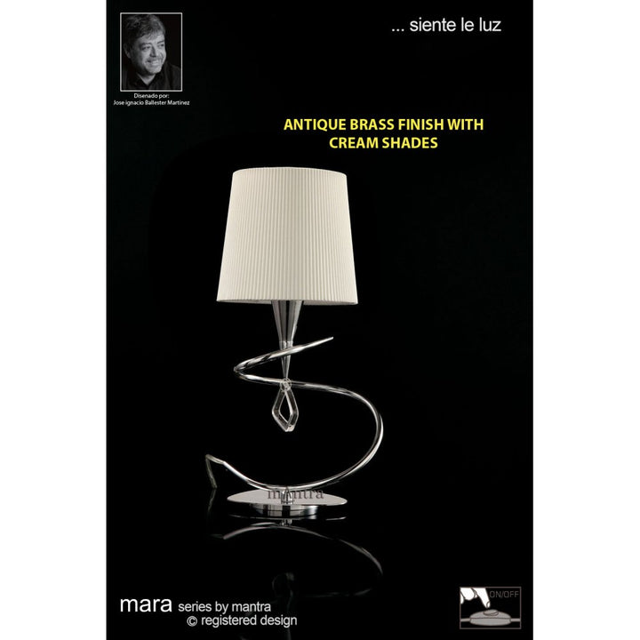 Mantra M1649AB Mara Table Lamp 1 Light E14 Small Antique Brass Ivory White Shade