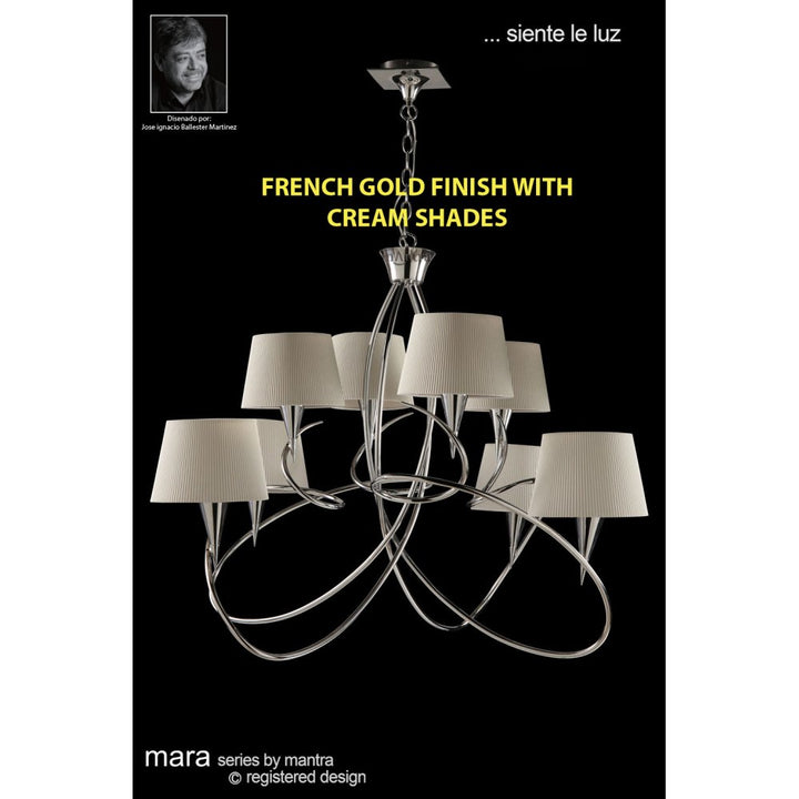 Mantra M1654FG Mara Pendant 2 Tier 8 Light E14 French Gold Ivory White Shades