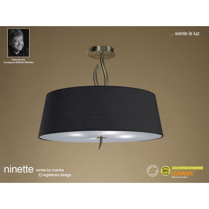 Mantra M1928/BS Ninette Semi Flush 4 Light E27 Antique Brass Black Shade