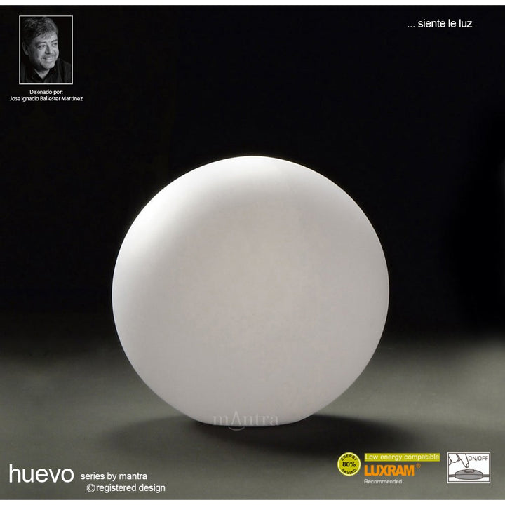 Mantra M1389 Huevo Ball Table Lamp 1 Light CFL Small In Line Switch Indoor Opal White