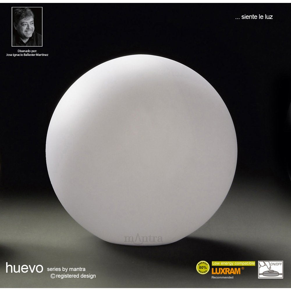 Mantra M1392 Huevo Ball Table Lamp 1 Light CFL Medium In Line Switch Indoor Opal White