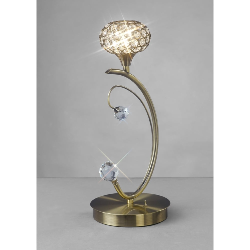 Diyas IL30949 Cara Table Lamp 1 Light Antique Brass/crystal
