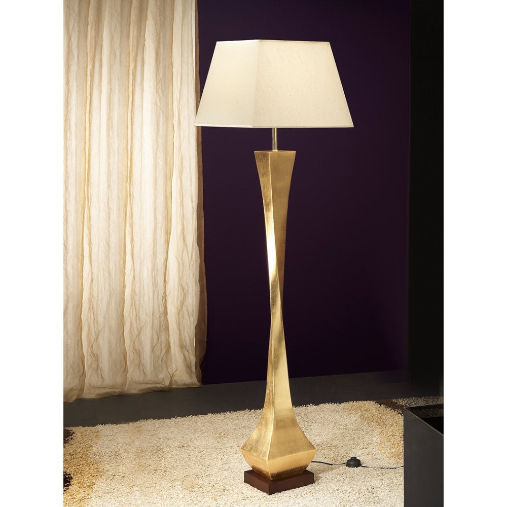 Schuller 662514UK Deco 1 Light Floor Lamp Gold Walnut Ecru