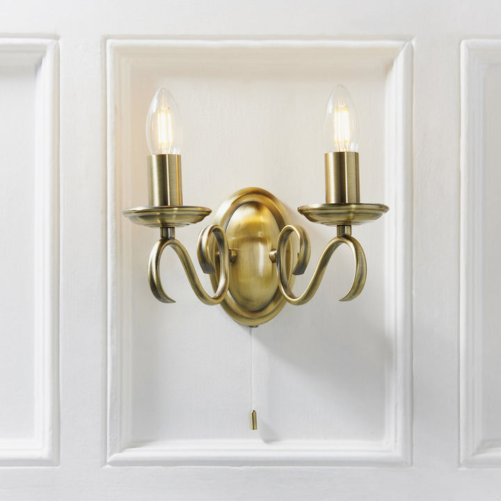 Endon 2030-2AN Bernice 2 Light Wall Light Brass