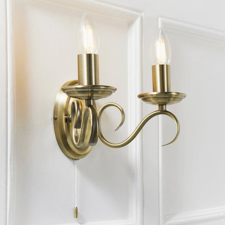 Endon 2030-2AN Bernice 2 Light Wall Light Brass