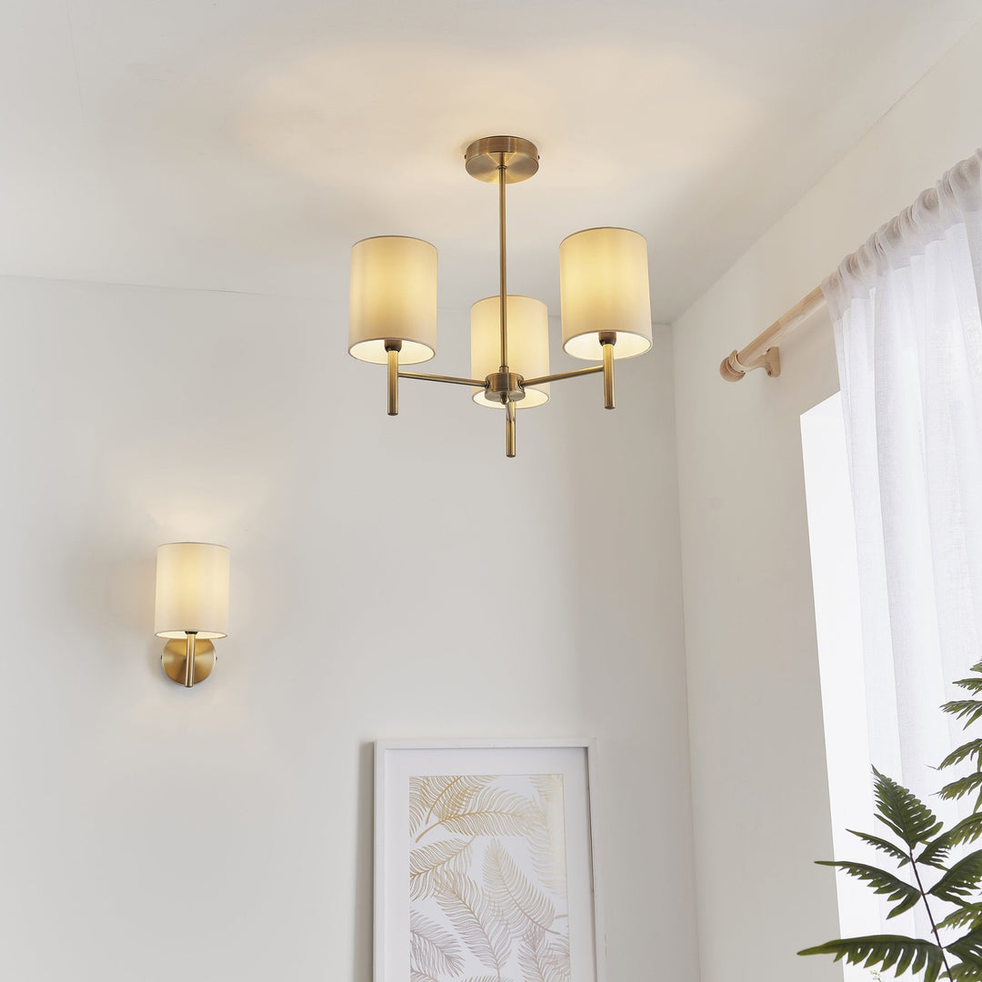 Endon BRIO-1WBAB Brio 1 Light Wall Light Brass Cream