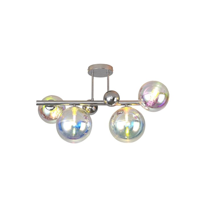 Nelson Lighting NL82559 Regent 4 Light Semi-Flush Ceiling Light Polished Chrome/Iridescent Glass