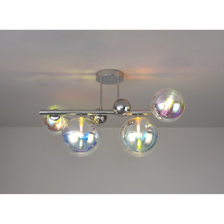 Nelson Lighting NL82559 Regent 4 Light Semi-Flush Ceiling Light Polished Chrome/Iridescent Glass