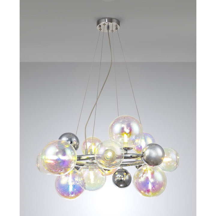 Nelson Lighting NL83139 Regent 12 Light Circular Pendant Polished Chrome Iridescent Glass