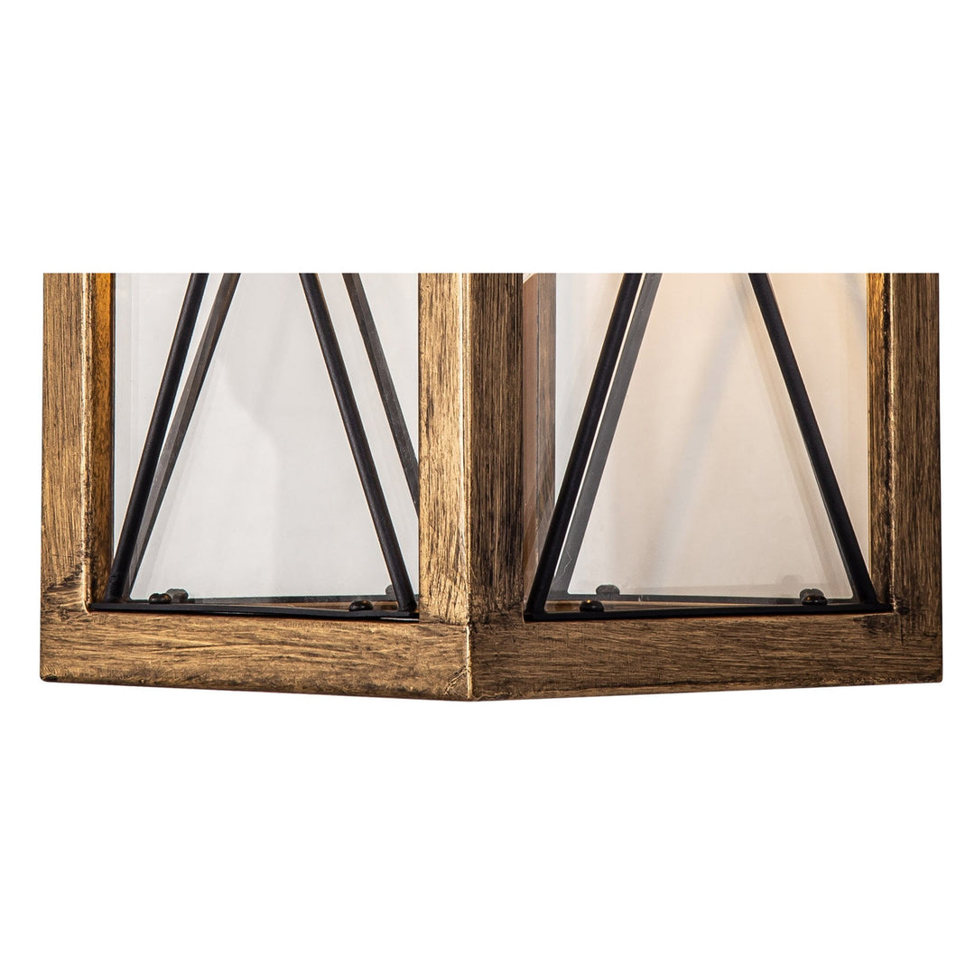 Nelson Lighting NL83729 Rowley Outdoor Large Wall Lamp Wood Effect & Black/Clear Glass