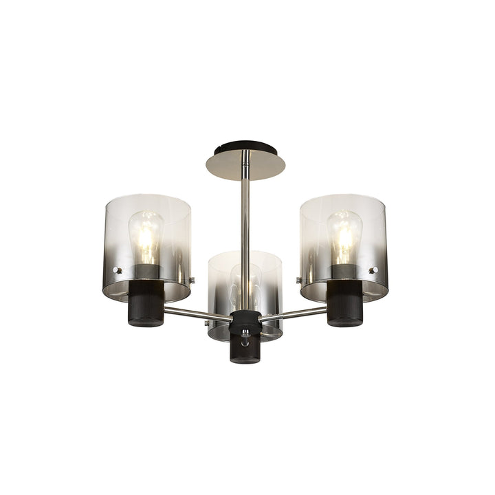 Nelson Lighting NL84019 Blade Semi Ceiling 3 Light Black/Smoke Fade Glass