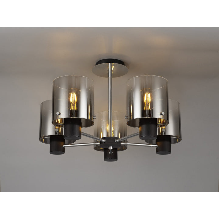 Nelson Lighting NL84029 Blade Semi Ceiling 5 Light Black/Smoke Fade Glass