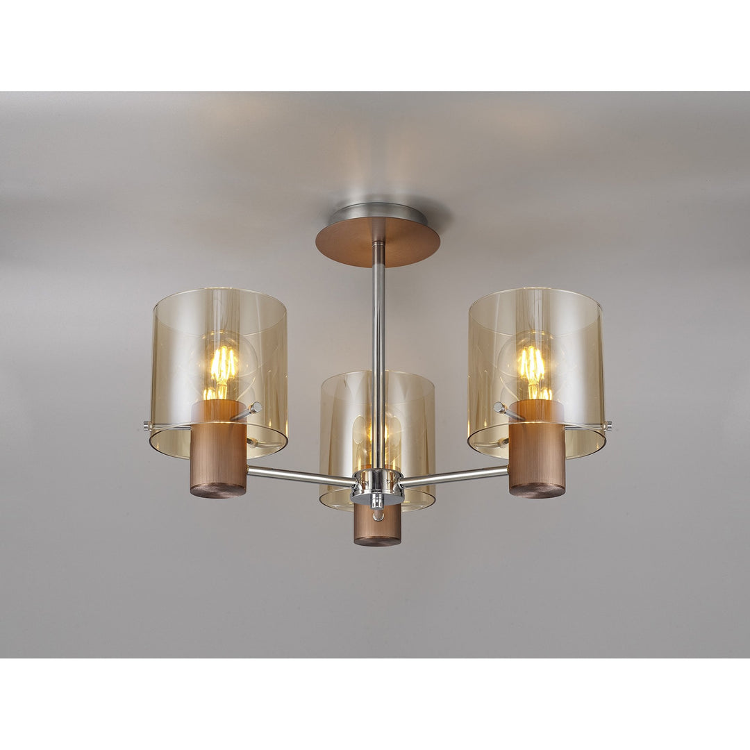 Nelson Lighting NL84039 Blade Semi Ceiling 3 Light Mocha/Amber Glass