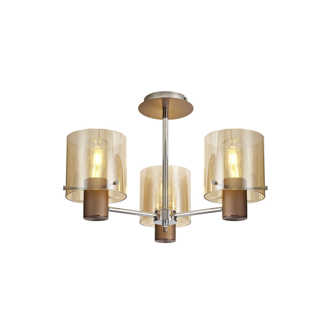 Nelson Lighting NL84039 Blade Semi Ceiling 3 Light Mocha/Amber Glass