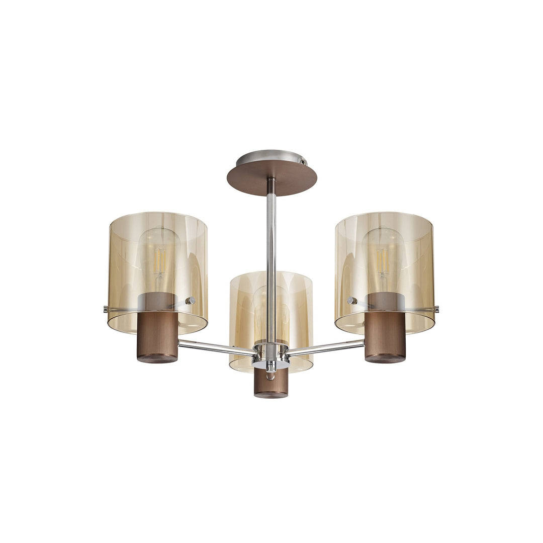 Nelson Lighting NL84039 Blade Semi Ceiling 3 Light Mocha/Amber Glass