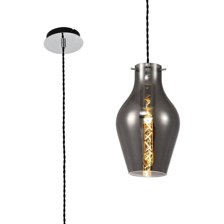 Nelson Lighting NL84149 Zen Pendant 17cm Round Chrome & Smoke