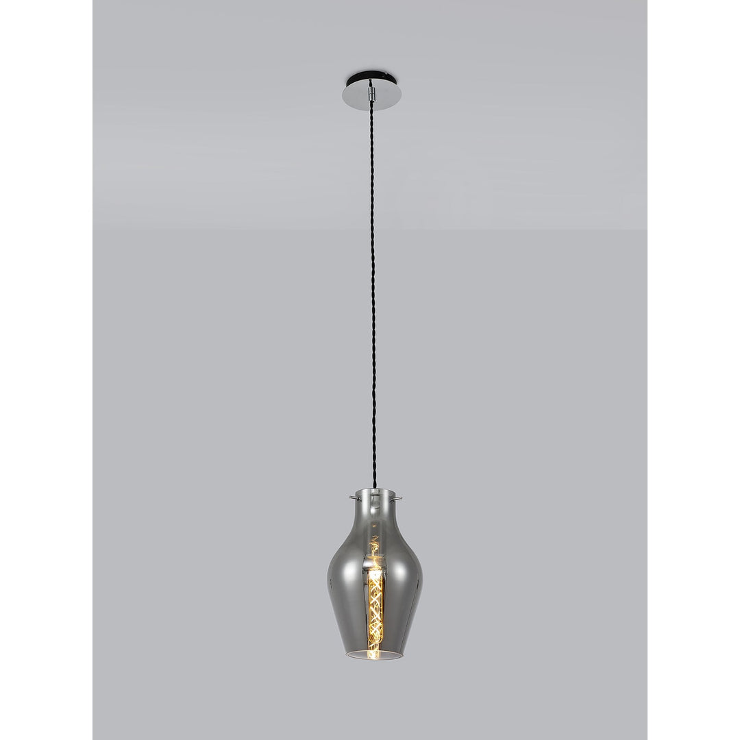 Nelson Lighting NL84149 Zen Pendant 17cm Round Chrome & Smoke