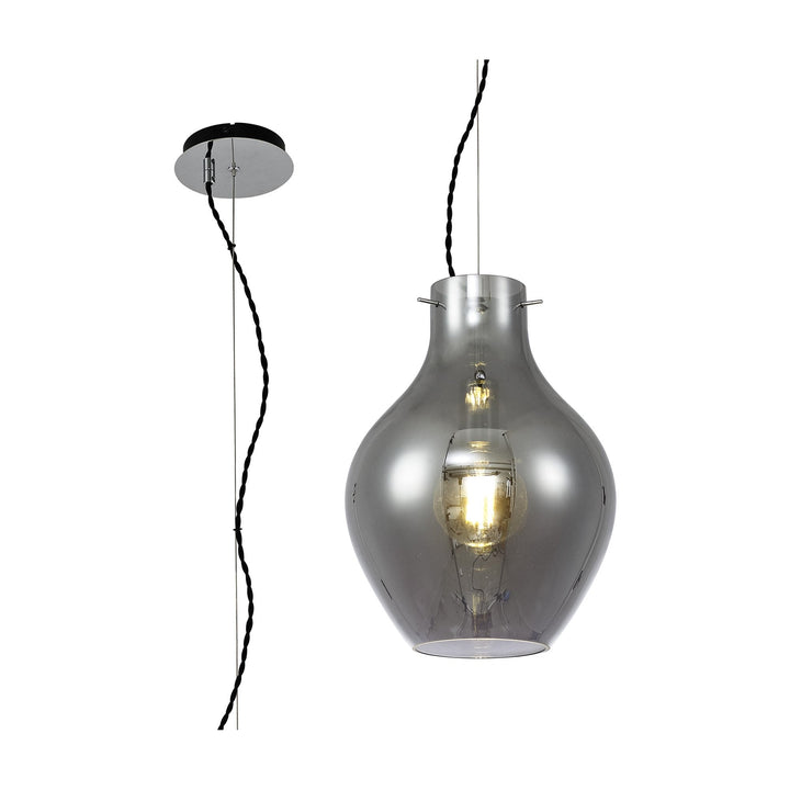 Nelson Lighting NL84159 Zen Pendant 28cm Round Chrome & Smoke