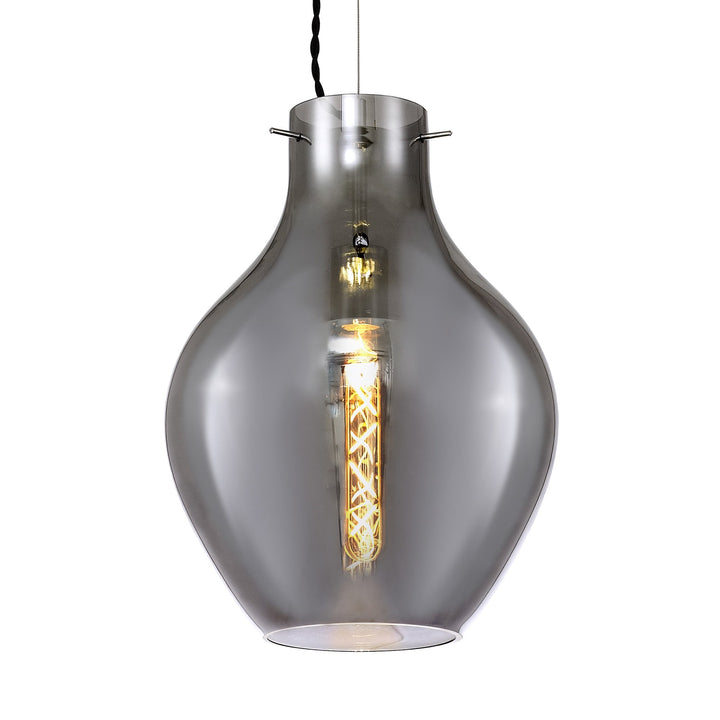 Nelson Lighting NL84159 Zen Pendant 28cm Round Chrome & Smoke