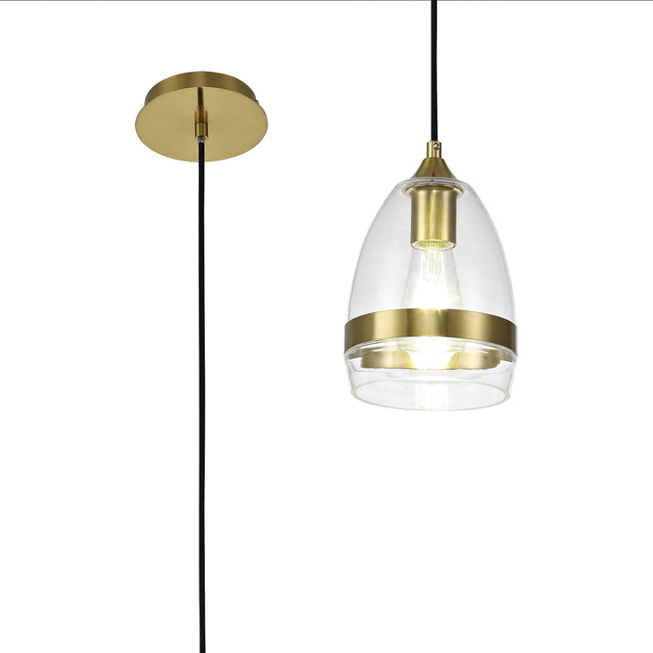 Nelson Lighting NL84209 Kane Pendant 15cm Cone Ancient Brass & Clear