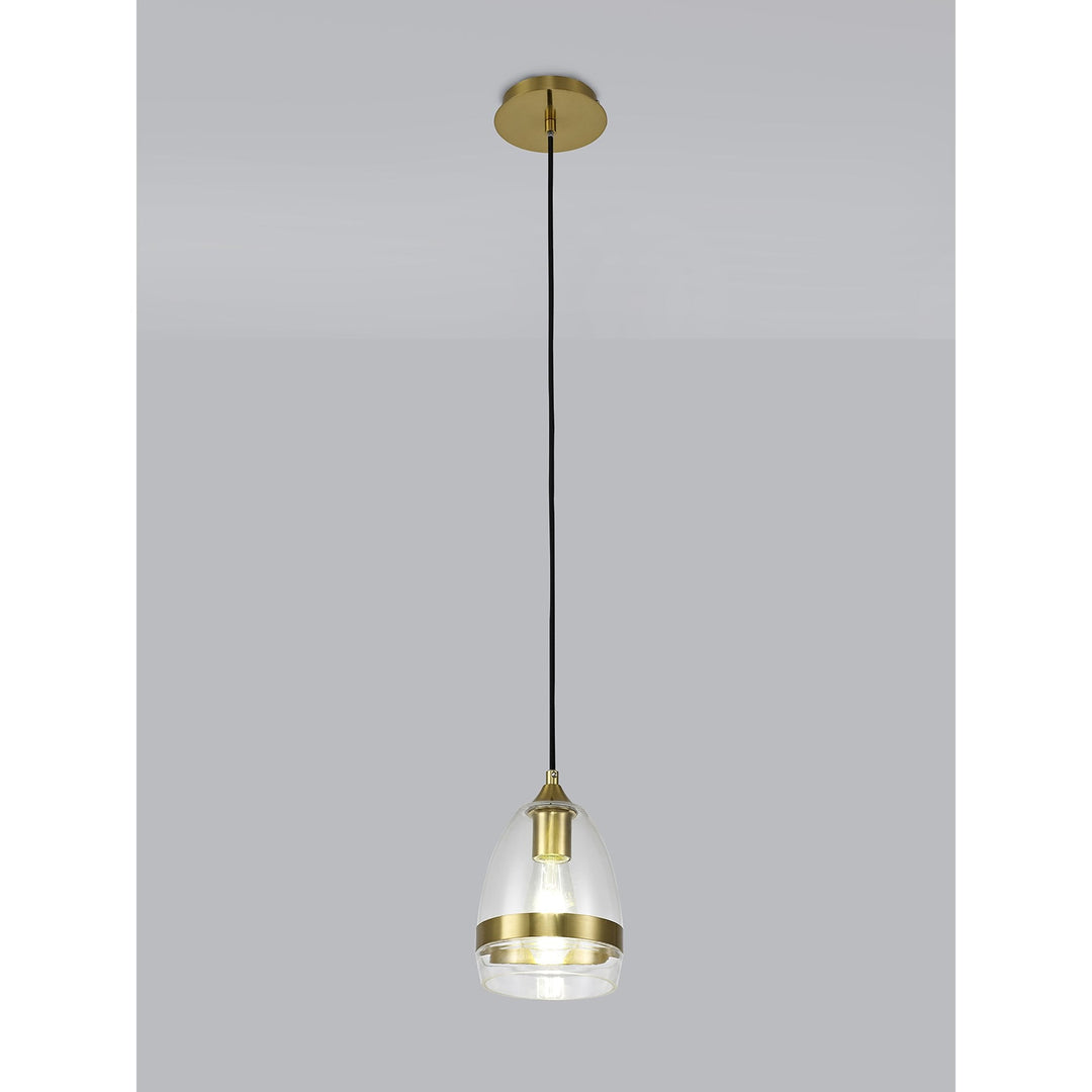 Nelson Lighting NL84209 Kane Pendant 15cm Cone Ancient Brass & Clear