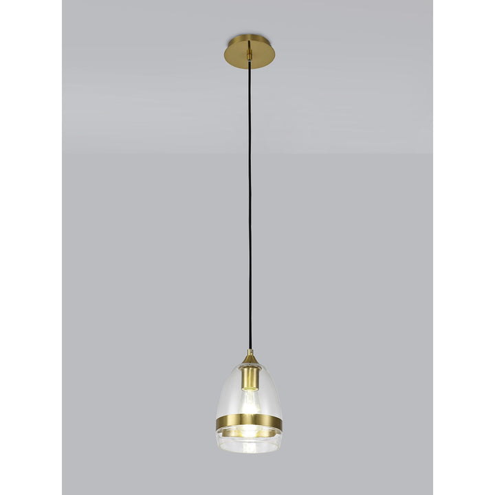 Nelson Lighting NL84209 Kane Pendant 15cm Cone Ancient Brass & Clear